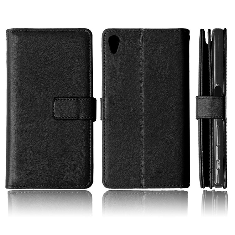 For Sony Xperia Z5 Crazy Horse 9 Card Slots Wallet Leather Stand Case - Black-8