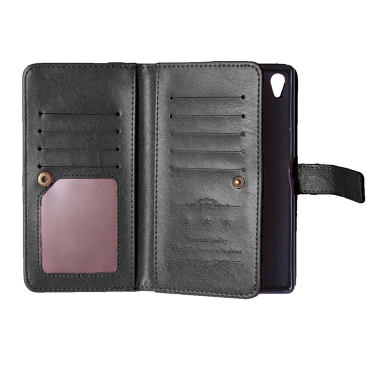 9 Card Slots Wallet Crazy Horse Leather Case for Sony Xperia Z5 Premium / Premium dual - Black-2