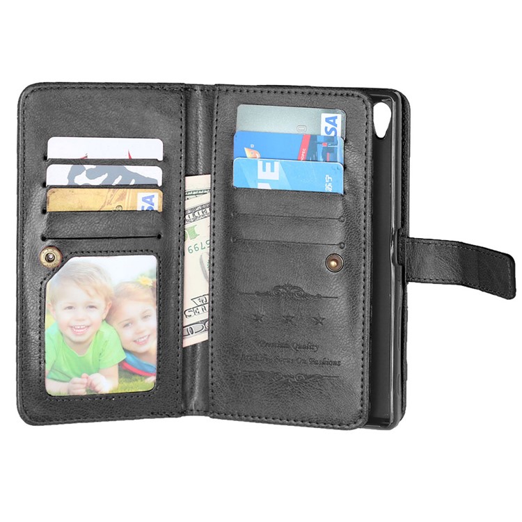 9 Card Slots Wallet Crazy Horse Leather Case for Sony Xperia Z5 Premium / Premium dual - Black-7