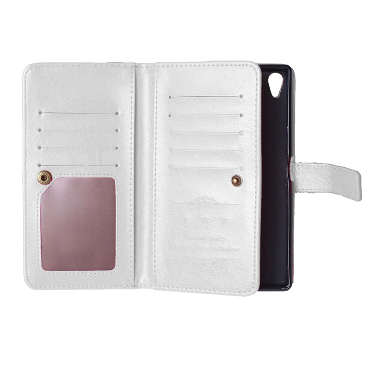9 Card Slots Crazy Horse Leather Wallet Case for Sony Xperia Z5 Premium / Premium dual - White-2