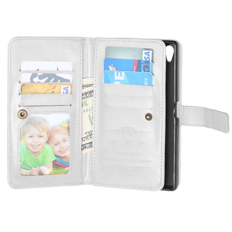 9 Card Slots Crazy Horse Leather Wallet Case for Sony Xperia Z5 Premium / Premium dual - White-7