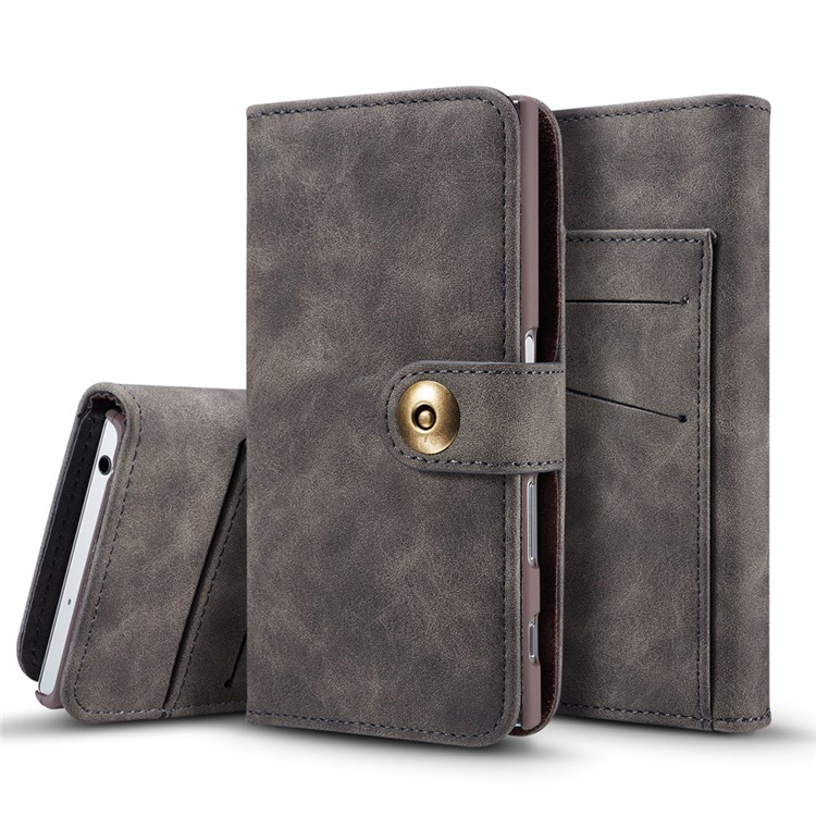 For Sony Xperia XZs / XZ Detachable 2-in-1 Vintage Leather Wallet Cover + PC Phone Case - Grey-1