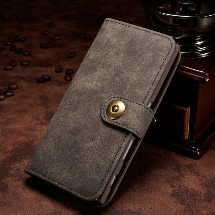 For Sony Xperia XZs / XZ Detachable 2-in-1 Vintage Leather Wallet Cover + PC Phone Case - Grey-5