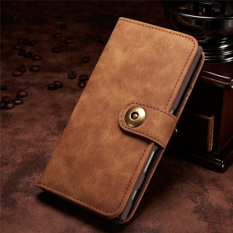 2-in-1 Wallet Vintage Leather Cover + Movable PC Case for Sony Xperia XZs / XZ - Dark Brown-5
