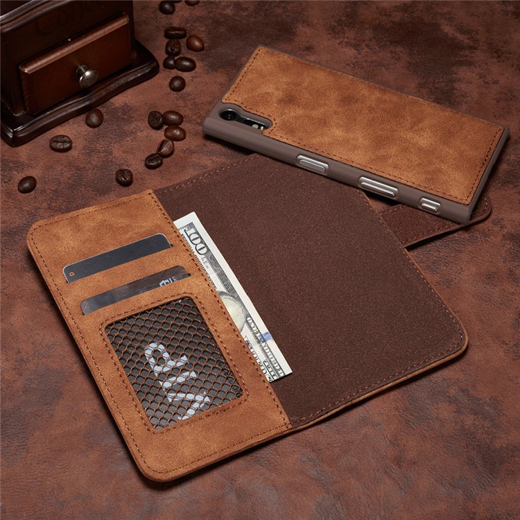 2-in-1 Wallet Vintage Leather Cover + Movable PC Case for Sony Xperia XZs / XZ - Dark Brown-6