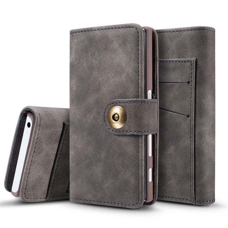 2-in-1 for Sony Xperia X Compact Vintage Leather Wallet Cover + Detachable PC Back Case - Grey-1