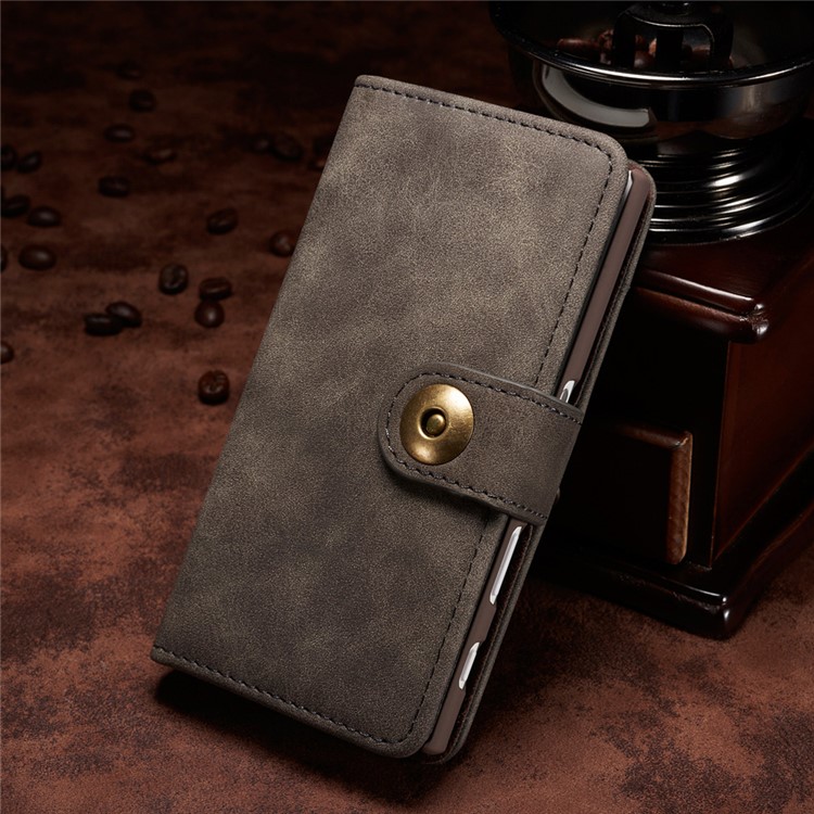 2-in-1 for Sony Xperia X Compact Vintage Leather Wallet Cover + Detachable PC Back Case - Grey-4