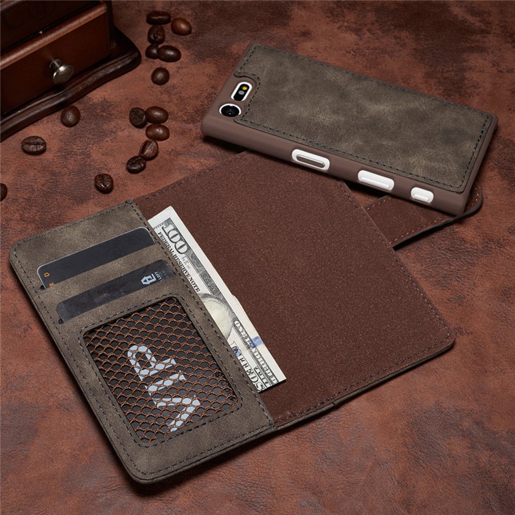 2-in-1 for Sony Xperia X Compact Vintage Leather Wallet Cover + Detachable PC Back Case - Grey-6