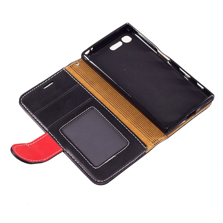 For Sony Xperia X Compact Graceful Stitching Wallet Leather Phone Case Stand - Black-7