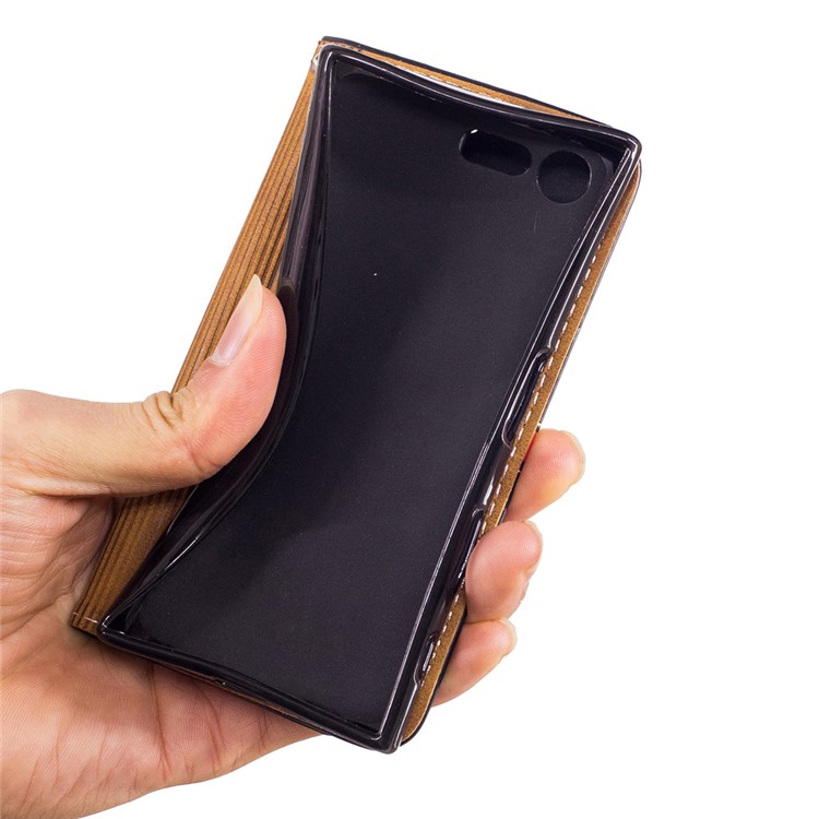 For Sony Xperia X Compact Graceful Stitching Wallet Leather Phone Case Stand - Black-8