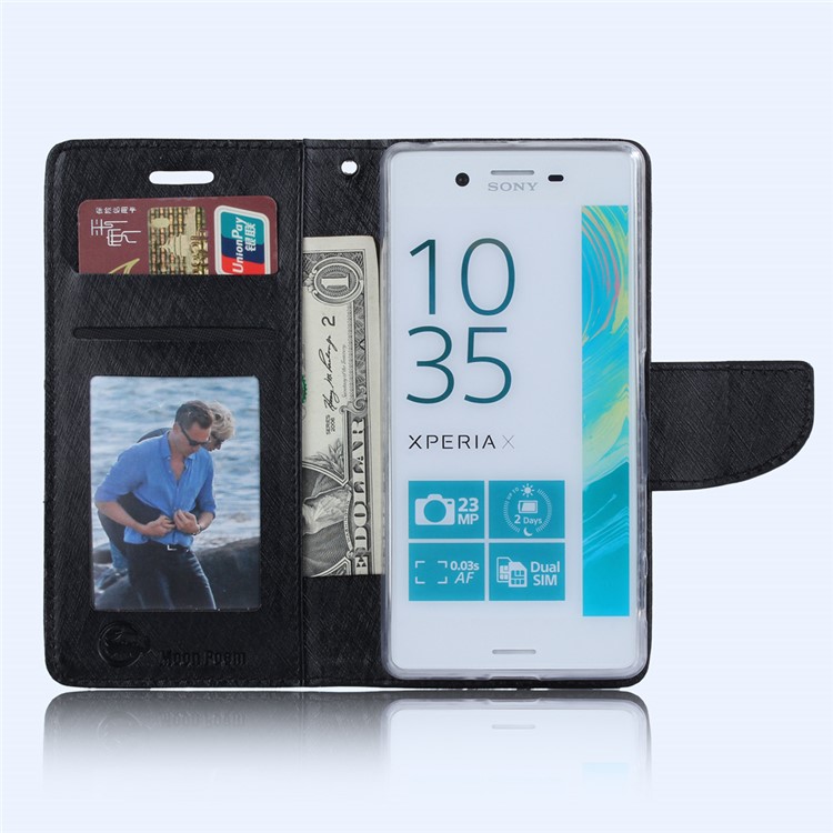 XIEKE Moon Poem Wallet Stand Leather Phone Casing for Sony Xperia X - Black-3
