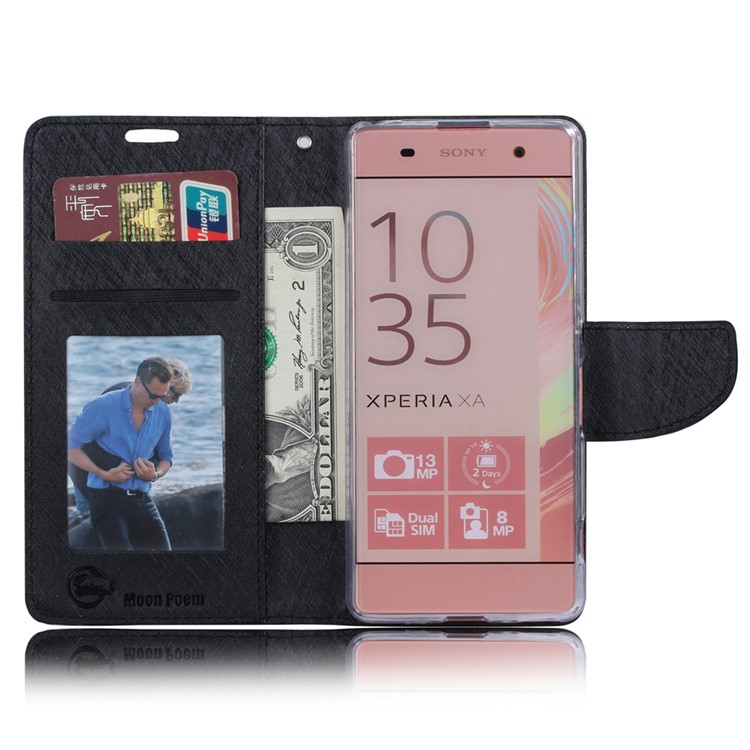 XIEKE Moon Poem Wallet Leather Stand Case for Sony Xperia XA / XA Dual - Black-3