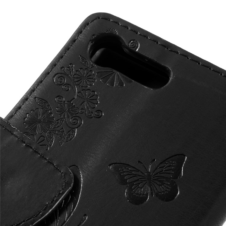 Imprinted Butterfly Flowers Leather Wallet Case for Sony Xperia X Compact - Black-11