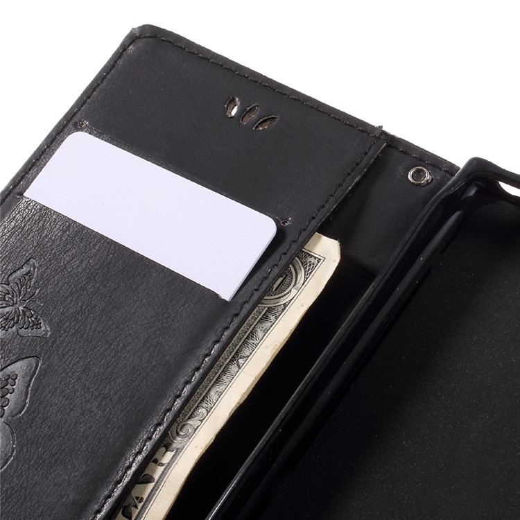 Imprinted Butterfly Flowers Leather Wallet Case for Sony Xperia X Compact - Black-12