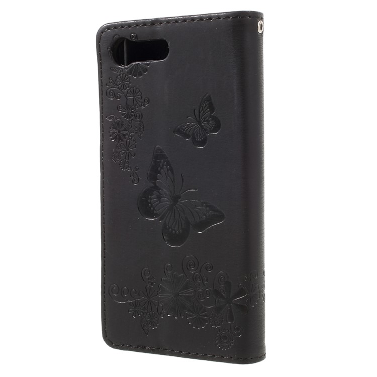 Imprinted Butterfly Flowers Leather Wallet Case for Sony Xperia X Compact - Black-2
