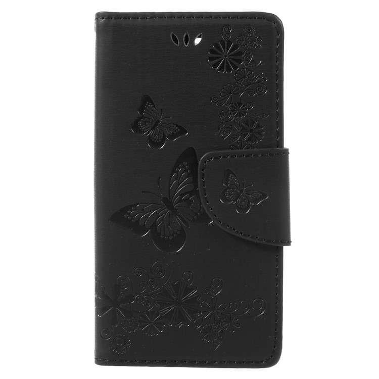 Imprinted Butterfly Flowers Leather Wallet Case for Sony Xperia X Compact - Black-3