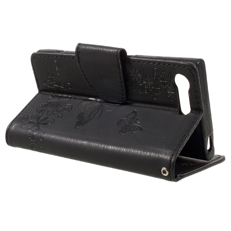 Imprinted Butterfly Flowers Leather Wallet Case for Sony Xperia X Compact - Black-5