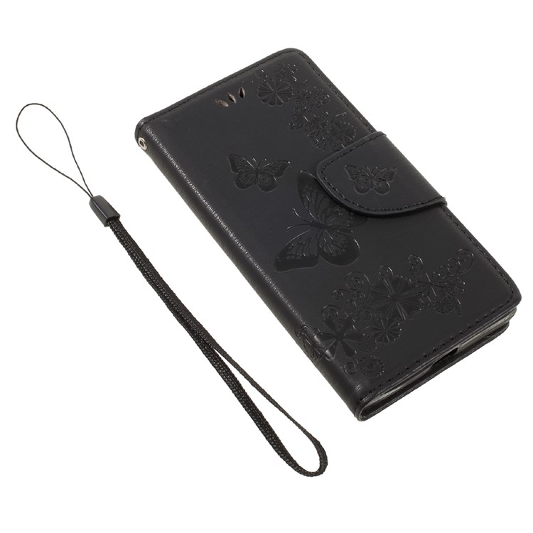 Imprinted Butterfly Flowers Leather Wallet Case for Sony Xperia X Compact - Black-6