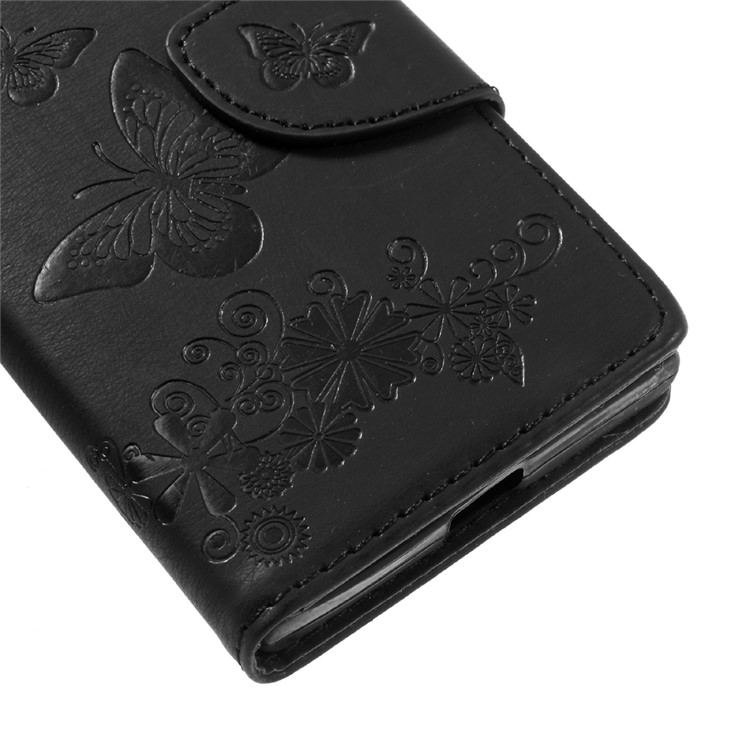 Imprinted Butterfly Flowers Leather Wallet Case for Sony Xperia X Compact - Black-8