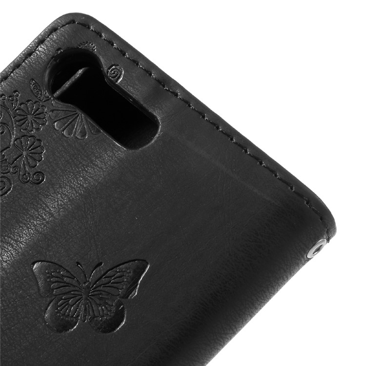 Imprinted Butterfly Flowers Leather Wallet Case for Sony Xperia X Compact - Black-9