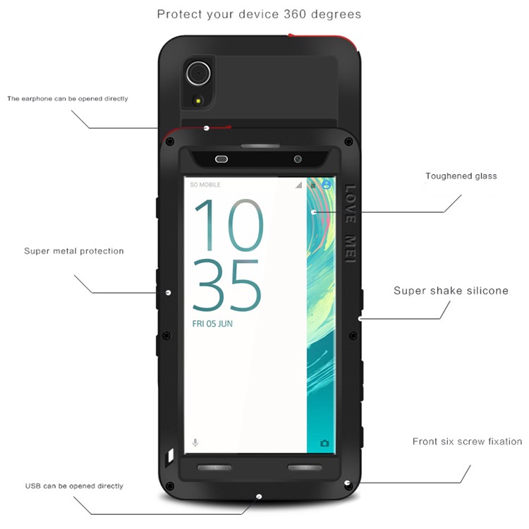 LOVE MEI Powerful Shockproof Drop-proof Dust-proof Case for Sony Xperia XA / XA dual - Black-2