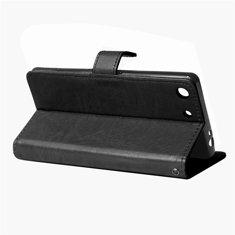 Multi ID/Credit Card Slots Crazy Horse Leather Case for Sony Xperia M5 / M5 Dual - Black-3