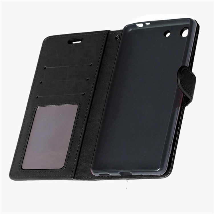 Multi ID/Credit Card Slots Crazy Horse Leather Case for Sony Xperia M5 / M5 Dual - Black-5
