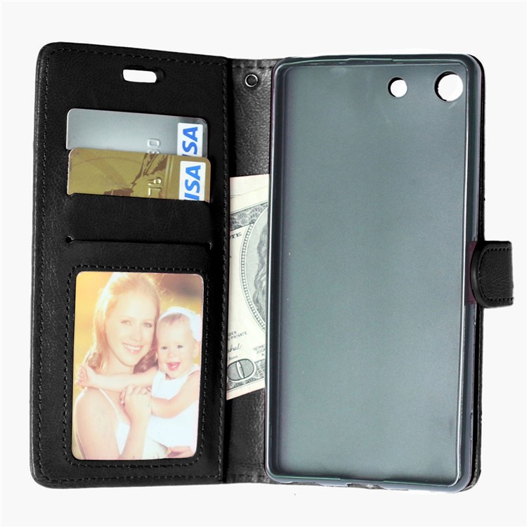 Multi ID/Credit Card Slots Crazy Horse Leather Case for Sony Xperia M5 / M5 Dual - Black-6