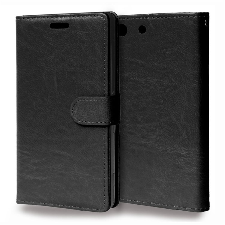 Multi ID/Credit Card Slots Crazy Horse Leather Case for Sony Xperia M5 / M5 Dual - Black-7