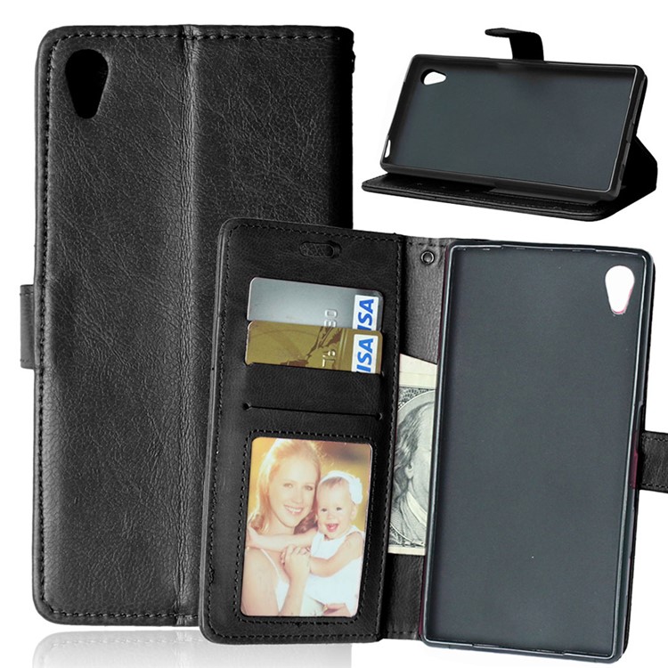 Crazy Horse Leather Case with Multi ID/Credit Card Slots for Sony Xperia Z5 / Z5 Dual - Black-1