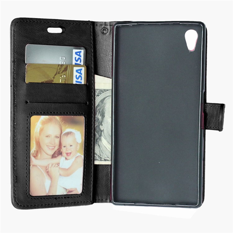 Crazy Horse Leather Case with Multi ID/Credit Card Slots for Sony Xperia Z5 / Z5 Dual - Black-7