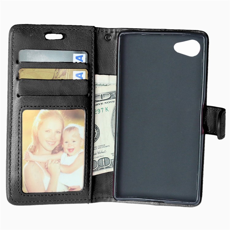 Crazy Horse Wallet Leather Stand Case for Sony Xperia Z5 Compact - Black-2