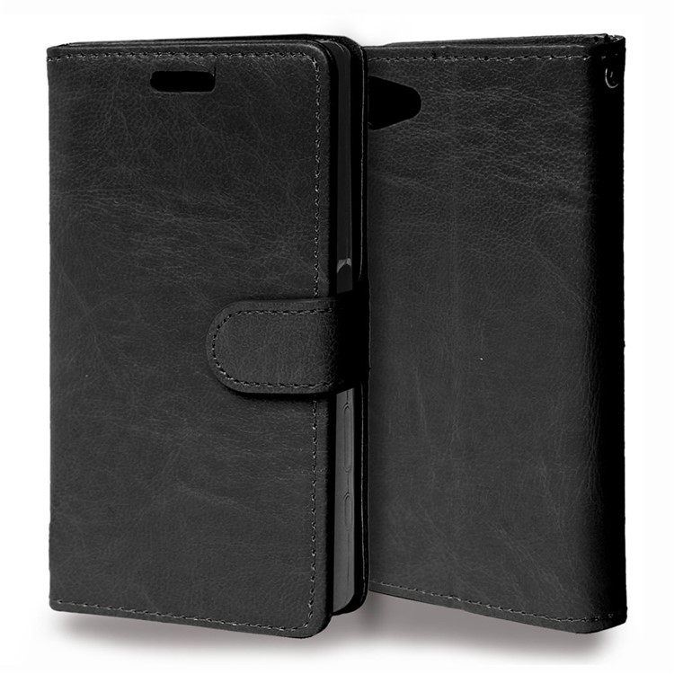 Crazy Horse Wallet Leather Stand Case for Sony Xperia Z5 Compact - Black-3