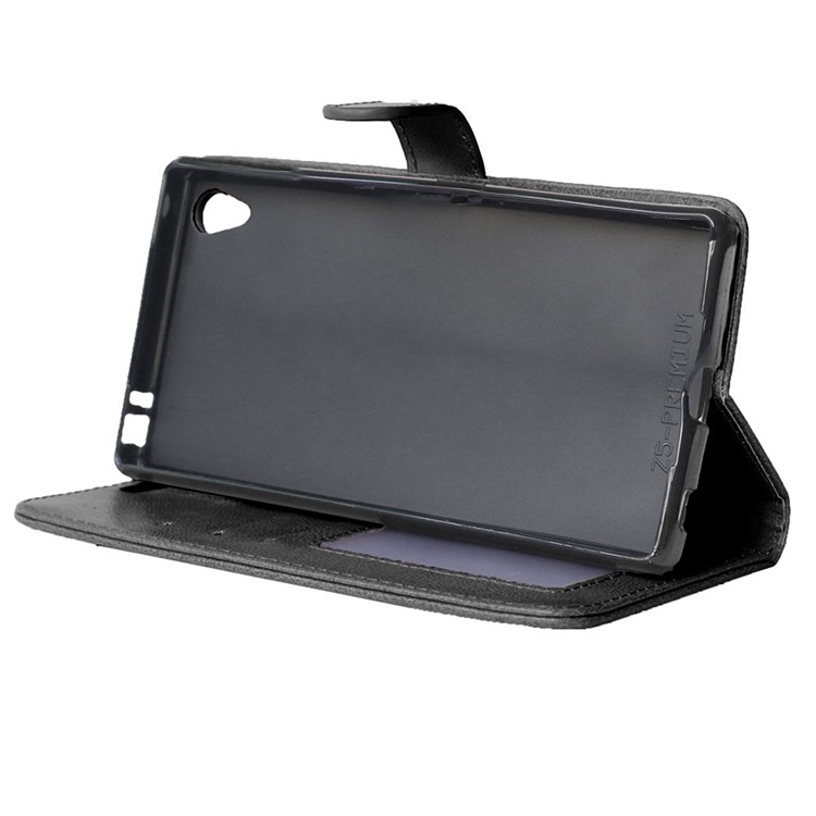 Crazy Horse Leather Wallet Case for Sony Xperia Z5 Premium / Dual - Black-2