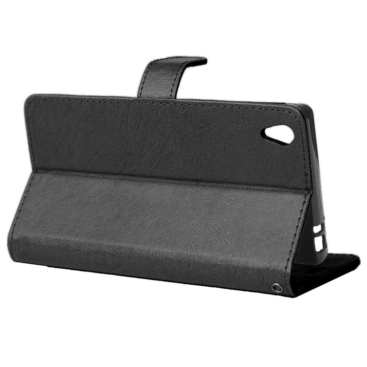 Crazy Horse Leather Wallet Case for Sony Xperia Z5 Premium / Dual - Black-3