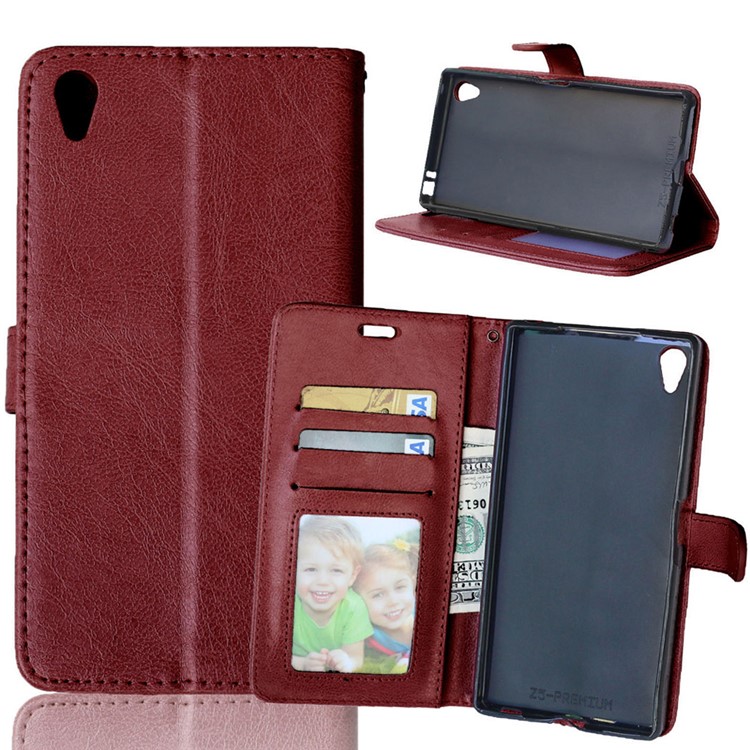 Crazy Horse PU Leather Wallet Case for Sony Xperia Z5 Premium / Premium Dual - Brown-1