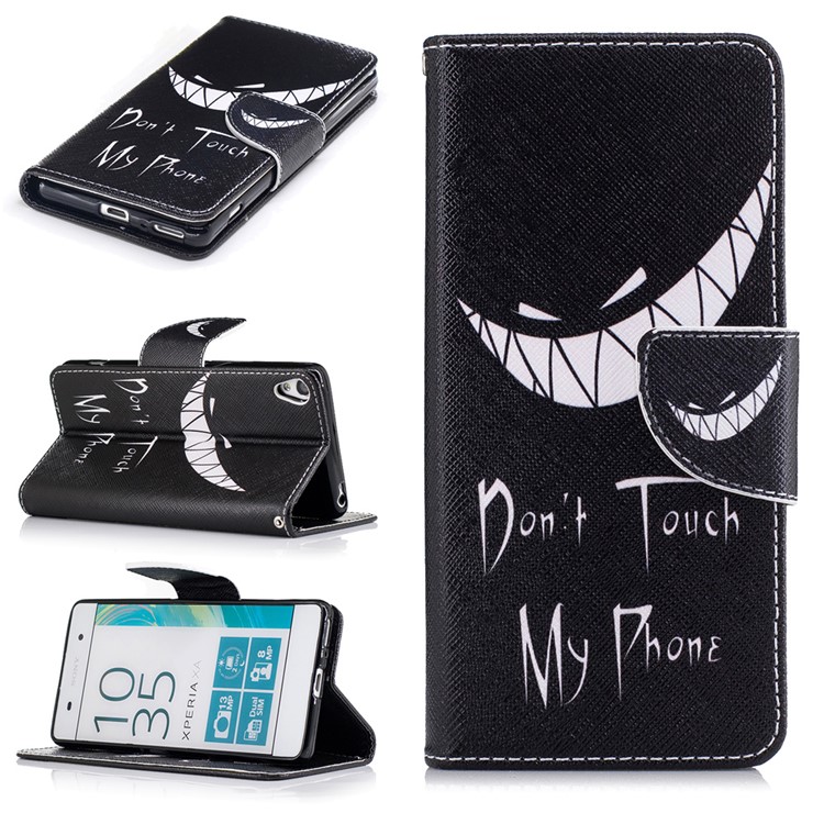 Pattern Printing Leather Wallet Case for Sony Xperia XA / XA Dual - Do not Touch My Phone-1