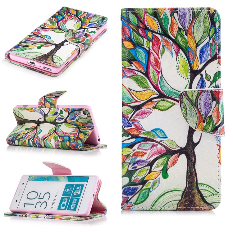 Pattern Printing PU Leather Wallet Case for Sony Xperia XA / XA Dual - Colorized Tree-1