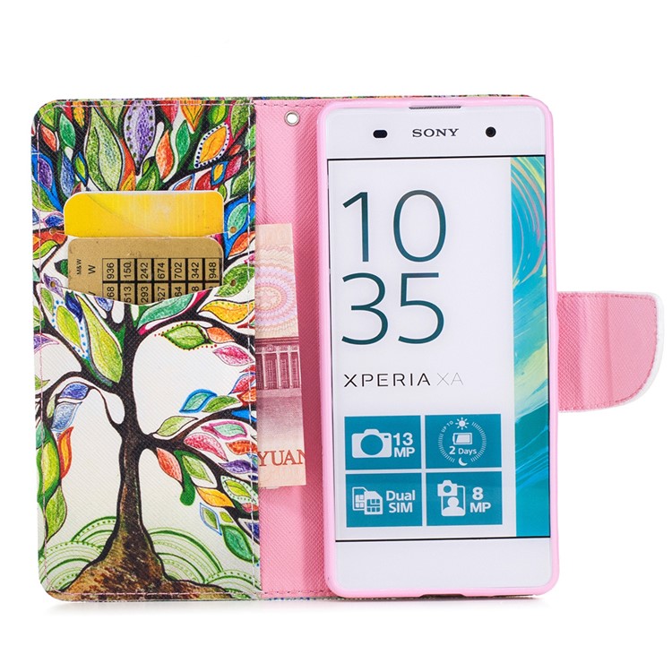 Pattern Printing PU Leather Wallet Case for Sony Xperia XA / XA Dual - Colorized Tree-8