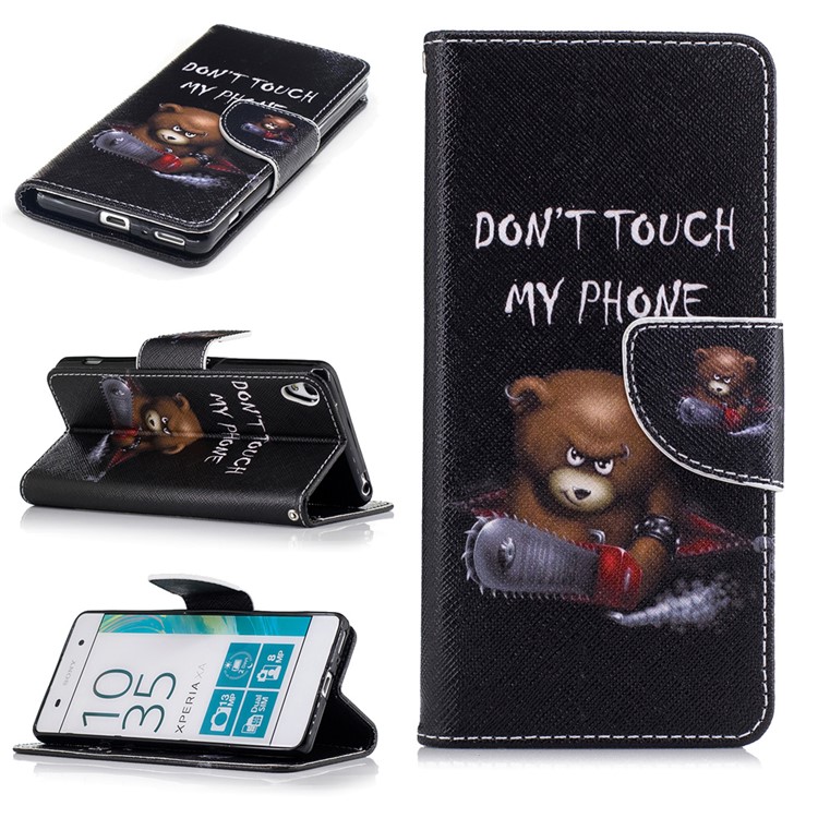 Pattern Printing Leather Card Holder Case for Sony Xperia XA / XA Dual - Brown Bear-1