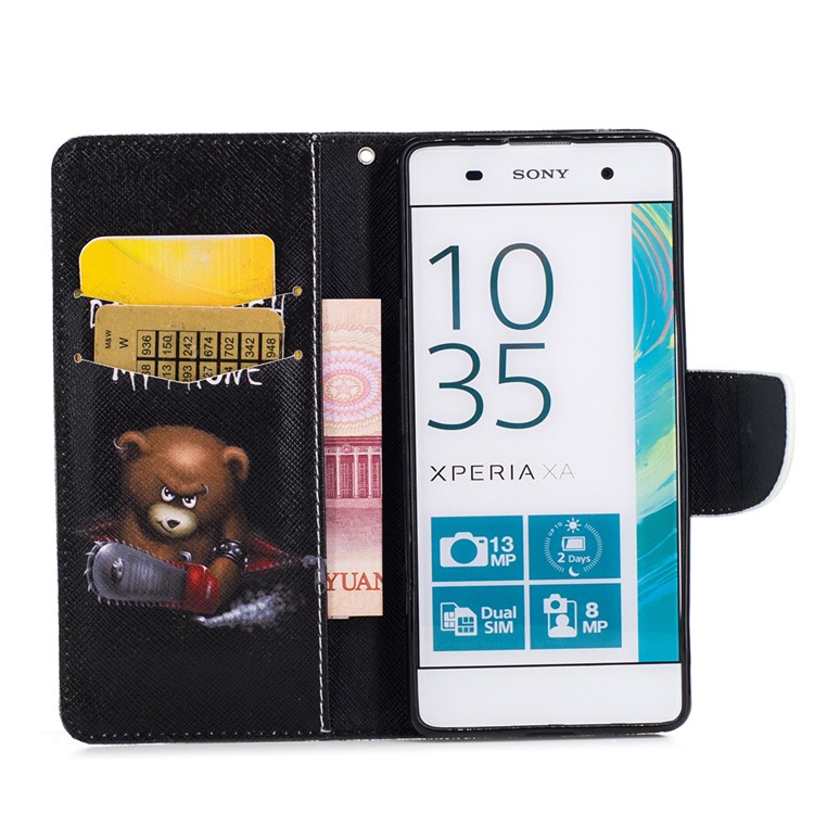 Pattern Printing Leather Card Holder Case for Sony Xperia XA / XA Dual - Brown Bear-8