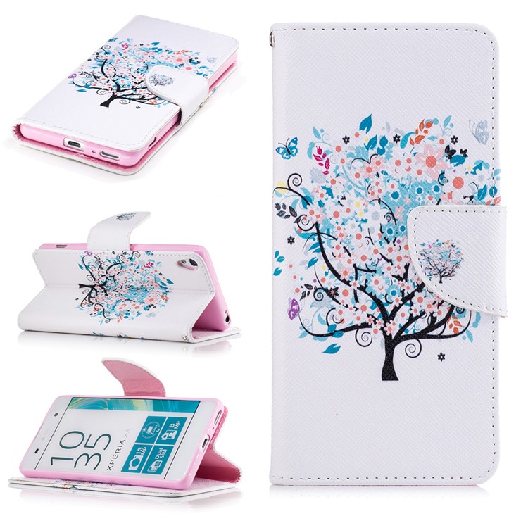 Pattern Printing PU Leather Wallet Case for Sony Xperia XA / XA Dual - Flowered Tree-1