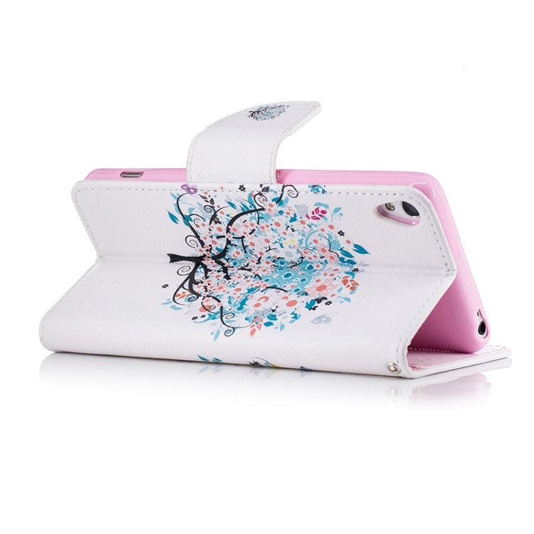 Pattern Printing PU Leather Wallet Case for Sony Xperia XA / XA Dual - Flowered Tree-4