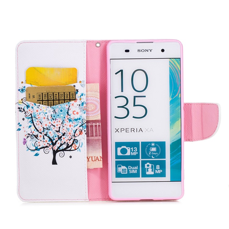 Pattern Printing PU Leather Wallet Case for Sony Xperia XA / XA Dual - Flowered Tree-8