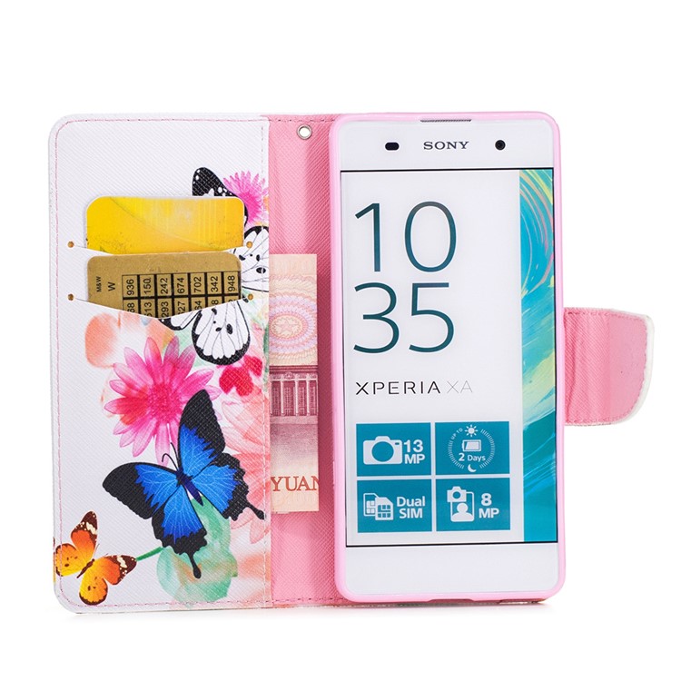 Pattern Printing Folio Leather Wallet Case for Sony Xperia XA / XA Dual - Vivid Butterflies-8