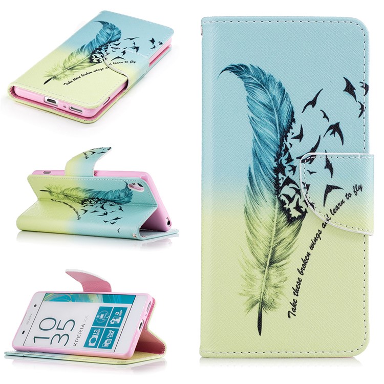Pattern Printing Leather Wallet Cover Case for Sony Xperia XA / XA Dual - Feather Pattern-1