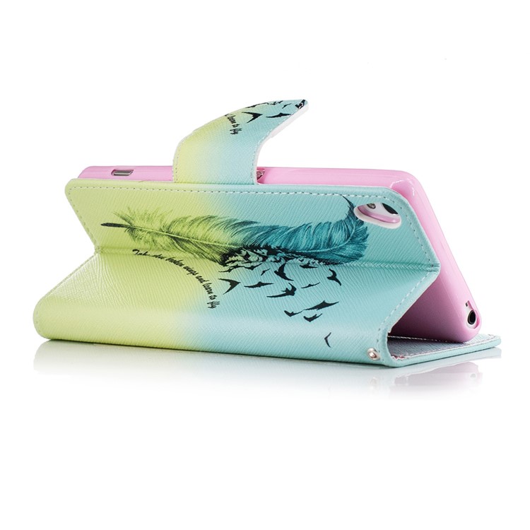 Pattern Printing Leather Wallet Cover Case for Sony Xperia XA / XA Dual - Feather Pattern-4