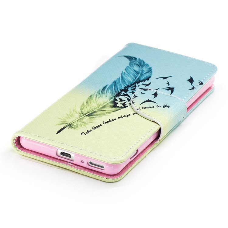 Pattern Printing Leather Wallet Cover Case for Sony Xperia XA / XA Dual - Feather Pattern-6