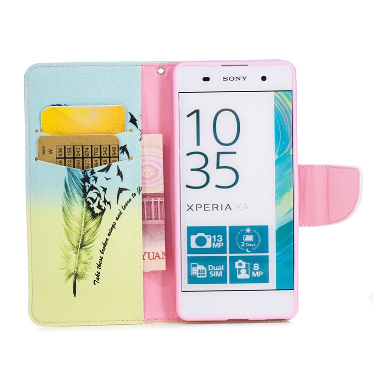 Pattern Printing Leather Wallet Cover Case for Sony Xperia XA / XA Dual - Feather Pattern-8