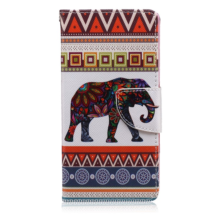 Patterned Leather Wallet Case for Sony Xperia Z5 / Z5 Dual - Tribal Elephant Pattern-1